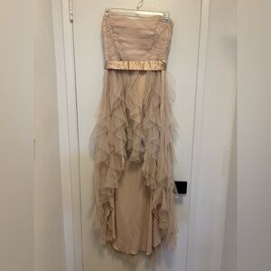 champagne-colored glittery strapless high-low gown juniors 11/womens 8/10